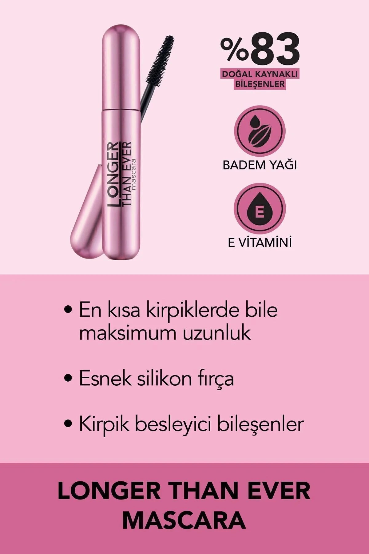 Flormar Doğal Formüllü Kirpik Uzatıcı Maskara (Siyah) - Longer Than Ever Mascara - 001 Black - 8682536067119